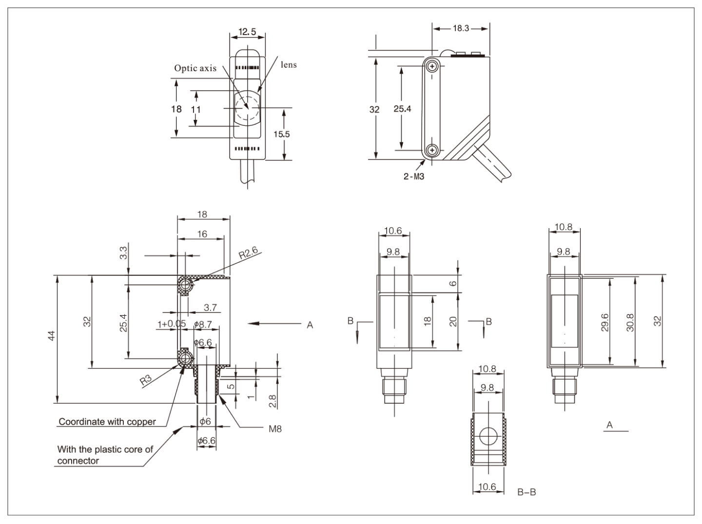 Product size diagram of Inductive Proximity Connector Series